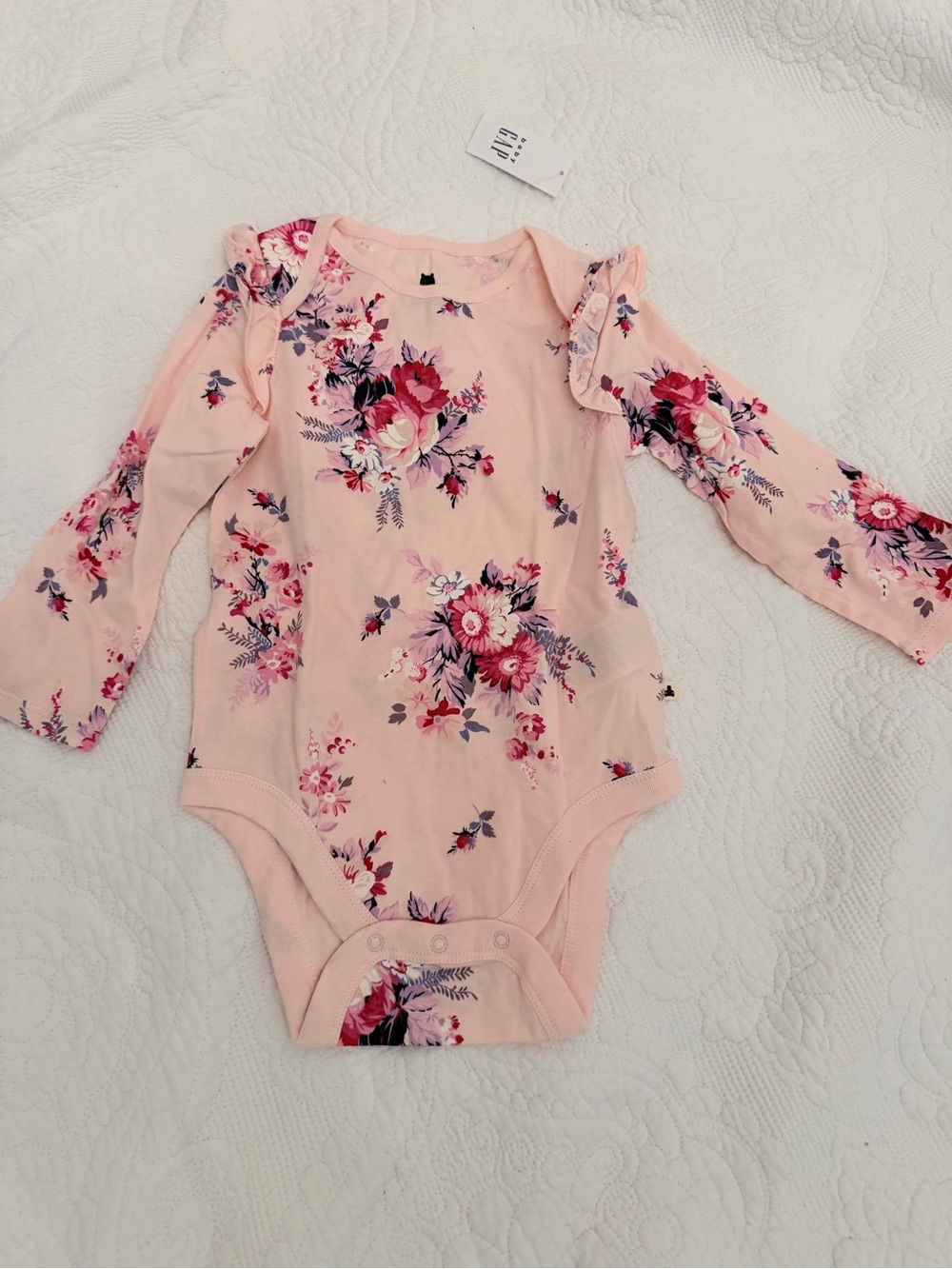 GAP Pink Floral Long-Sleeve One-Piece Bodysuit
